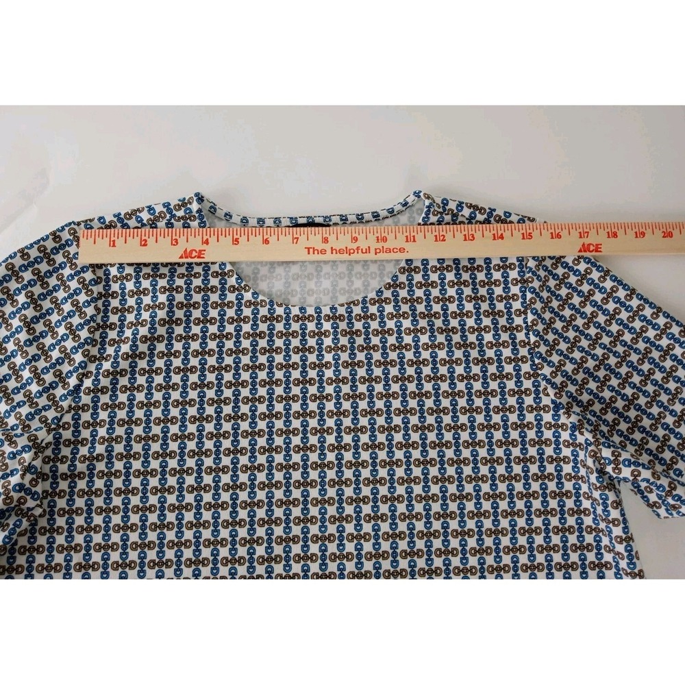 Ann Taylor Womens Top Multicolor Chain Print Short Sleeve Side Slit Medium - Picture 3 of 10